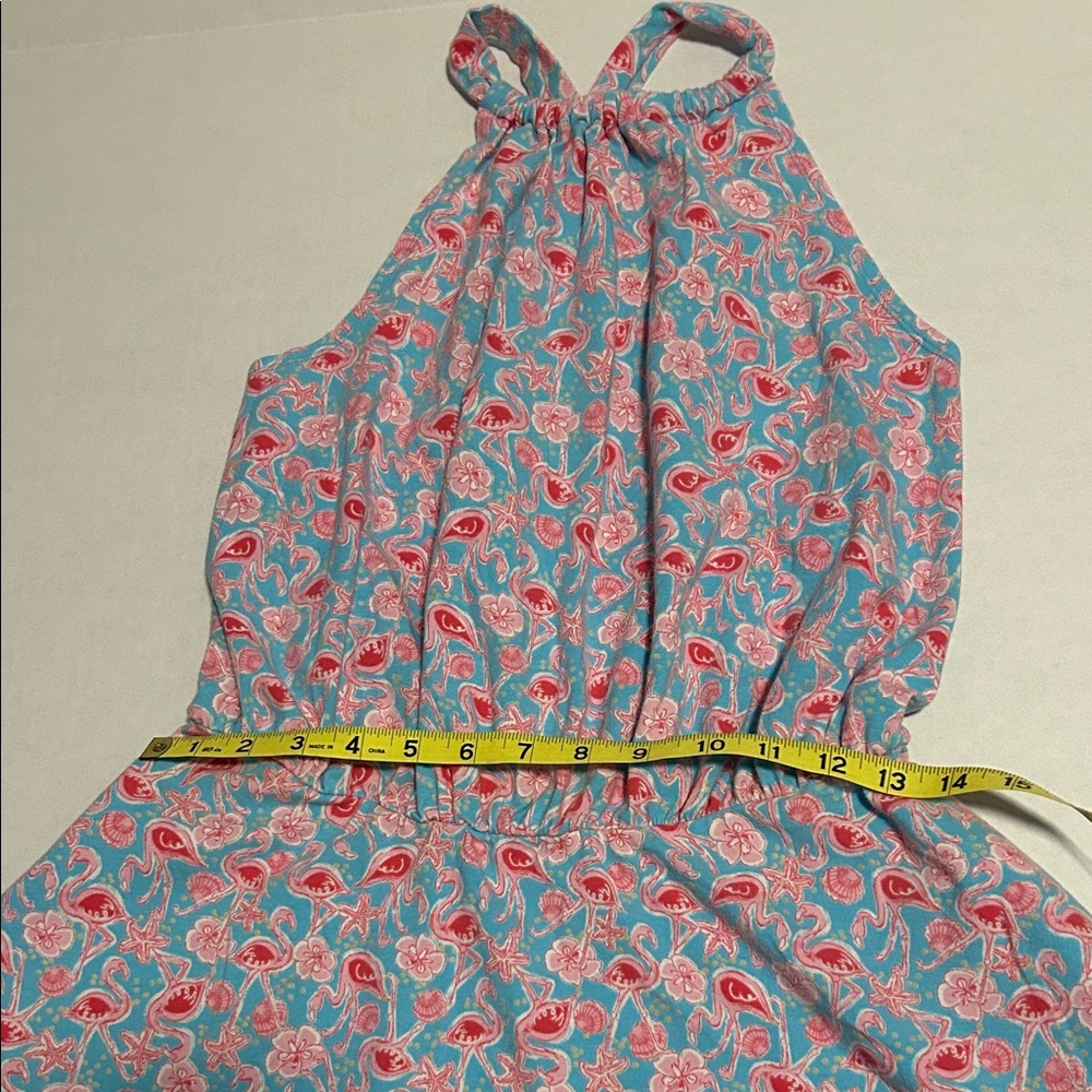 American Girl Floral Halter Dress Flamingos pattern Pink and Blue - Picture 6 of 9